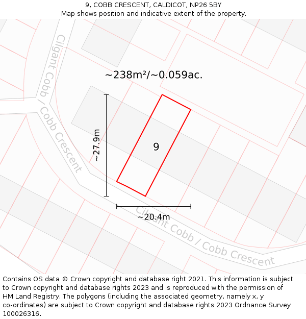 9, COBB CRESCENT, CALDICOT, NP26 5BY: Plot and title map