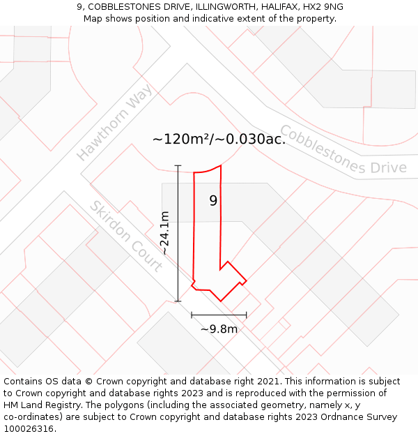 9, COBBLESTONES DRIVE, ILLINGWORTH, HALIFAX, HX2 9NG: Plot and title map