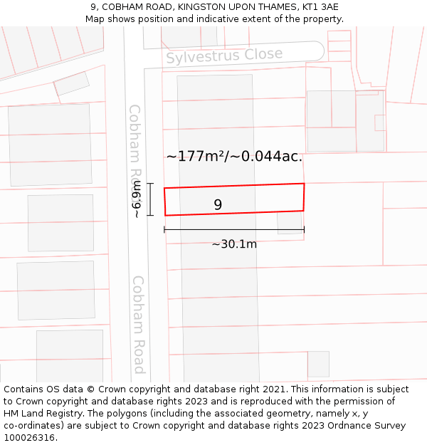 9, COBHAM ROAD, KINGSTON UPON THAMES, KT1 3AE: Plot and title map