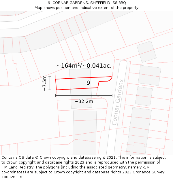 9, COBNAR GARDENS, SHEFFIELD, S8 8RQ: Plot and title map