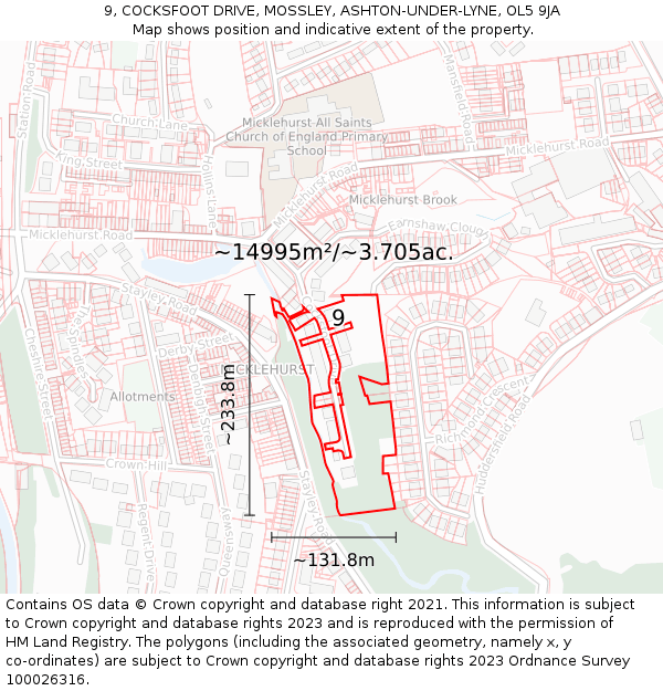 9, COCKSFOOT DRIVE, MOSSLEY, ASHTON-UNDER-LYNE, OL5 9JA: Plot and title map