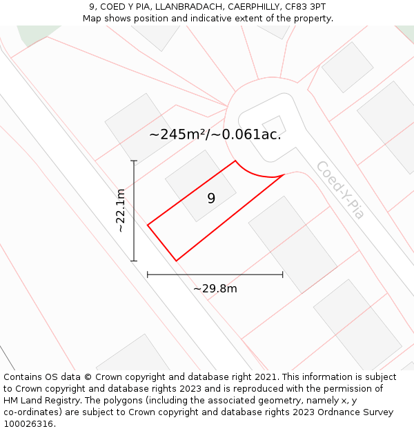 9, COED Y PIA, LLANBRADACH, CAERPHILLY, CF83 3PT: Plot and title map