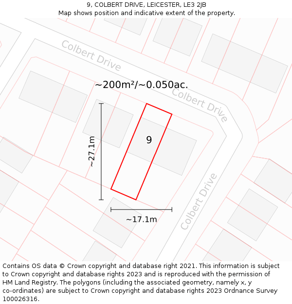 9, COLBERT DRIVE, LEICESTER, LE3 2JB: Plot and title map