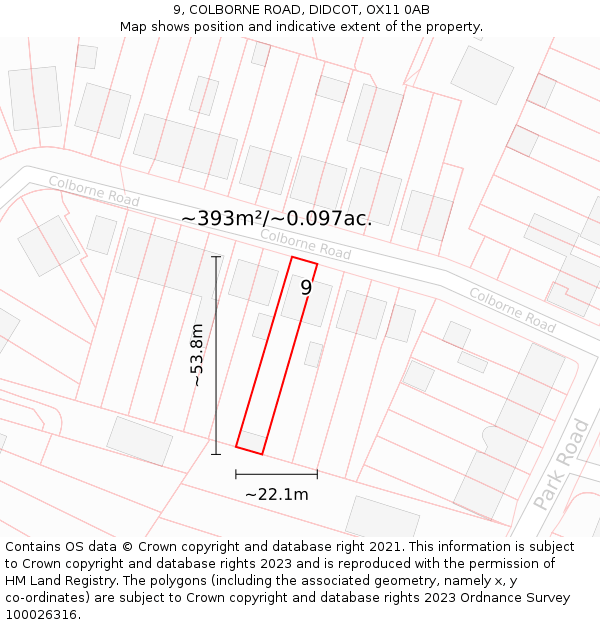 9, COLBORNE ROAD, DIDCOT, OX11 0AB: Plot and title map