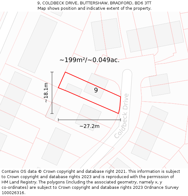 9, COLDBECK DRIVE, BUTTERSHAW, BRADFORD, BD6 3TT: Plot and title map