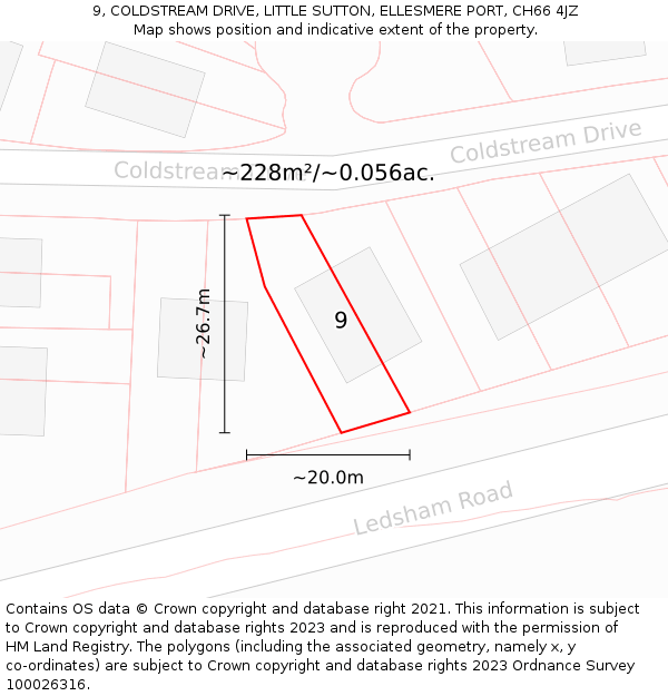 9, COLDSTREAM DRIVE, LITTLE SUTTON, ELLESMERE PORT, CH66 4JZ: Plot and title map