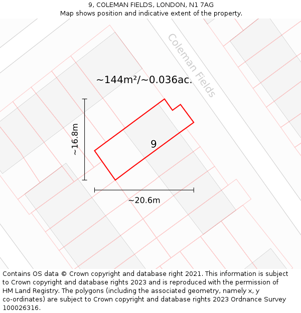 9, COLEMAN FIELDS, LONDON, N1 7AG: Plot and title map