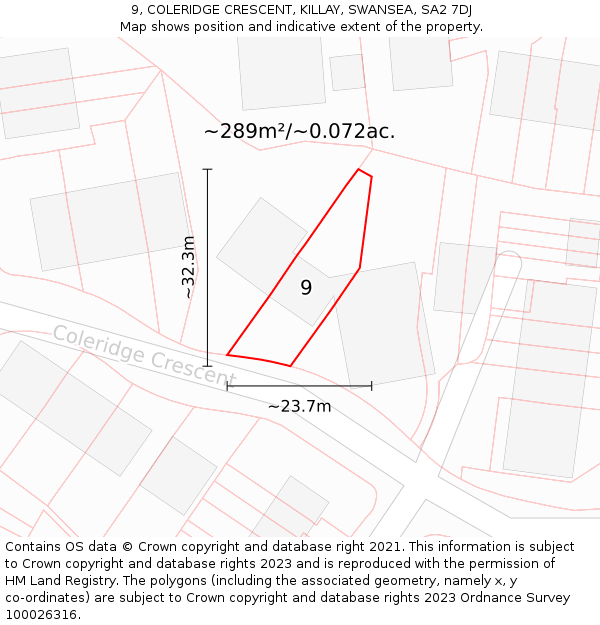 9, COLERIDGE CRESCENT, KILLAY, SWANSEA, SA2 7DJ: Plot and title map