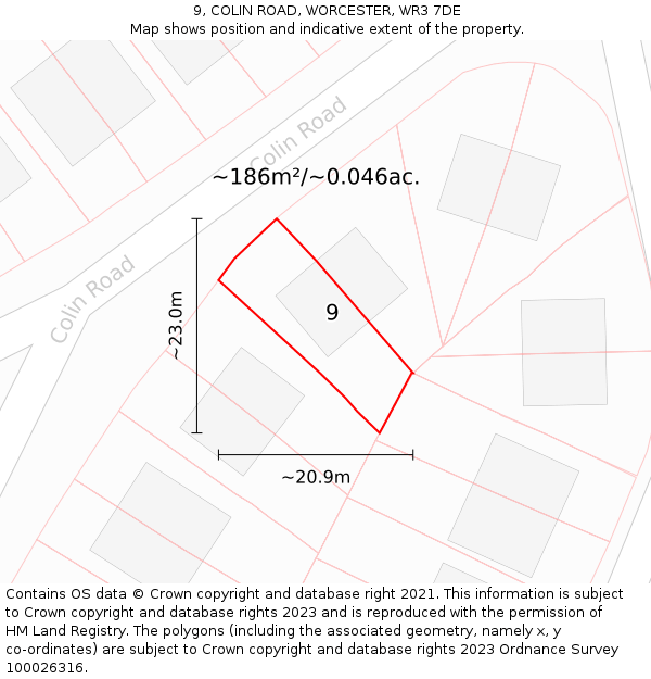 9, COLIN ROAD, WORCESTER, WR3 7DE: Plot and title map