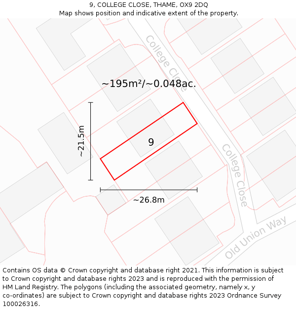 9, COLLEGE CLOSE, THAME, OX9 2DQ: Plot and title map