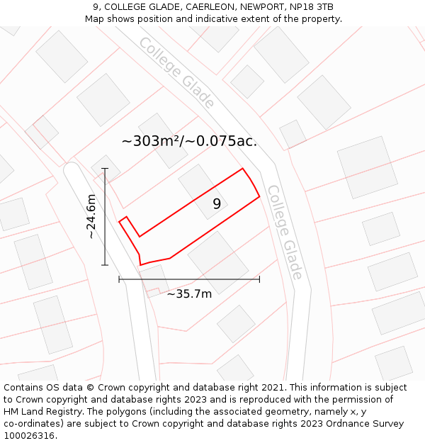 9, COLLEGE GLADE, CAERLEON, NEWPORT, NP18 3TB: Plot and title map