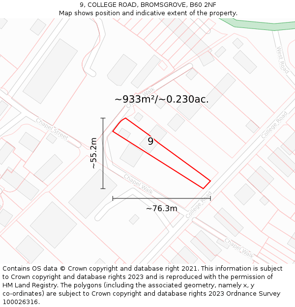 9, COLLEGE ROAD, BROMSGROVE, B60 2NF: Plot and title map