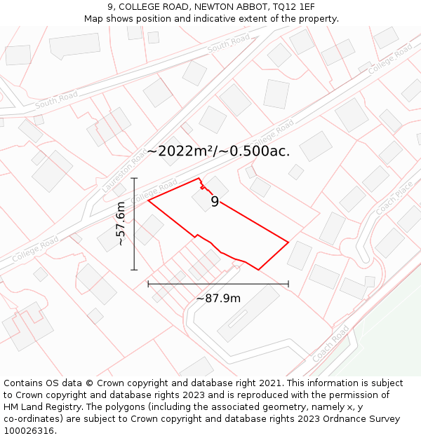 9, COLLEGE ROAD, NEWTON ABBOT, TQ12 1EF: Plot and title map