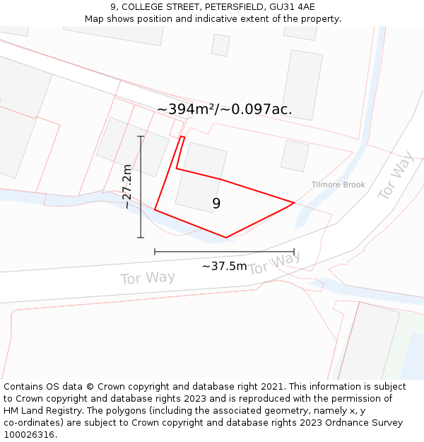 9, COLLEGE STREET, PETERSFIELD, GU31 4AE: Plot and title map