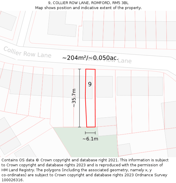 9, COLLIER ROW LANE, ROMFORD, RM5 3BL: Plot and title map