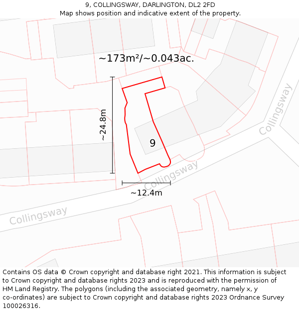 9, COLLINGSWAY, DARLINGTON, DL2 2FD: Plot and title map