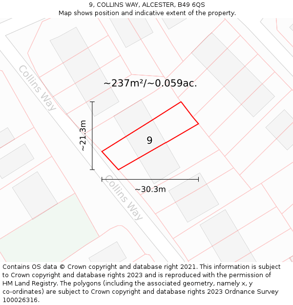 9, COLLINS WAY, ALCESTER, B49 6QS: Plot and title map