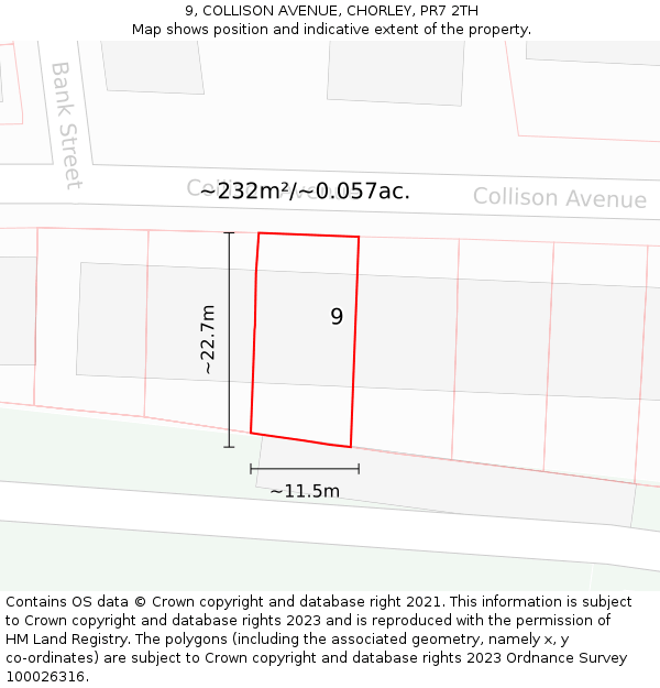 9, COLLISON AVENUE, CHORLEY, PR7 2TH: Plot and title map