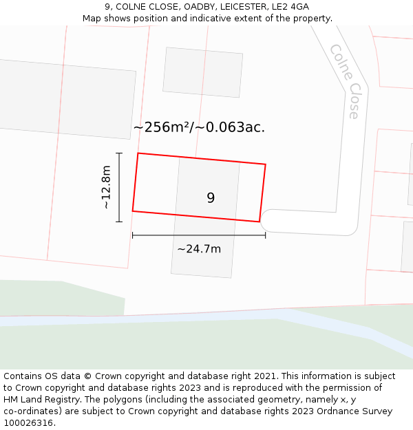 9, COLNE CLOSE, OADBY, LEICESTER, LE2 4GA: Plot and title map