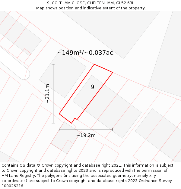 9, COLTHAM CLOSE, CHELTENHAM, GL52 6RL: Plot and title map
