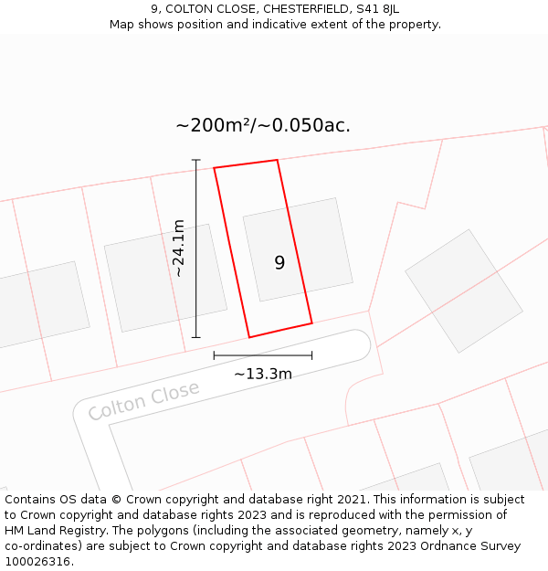 9, COLTON CLOSE, CHESTERFIELD, S41 8JL: Plot and title map