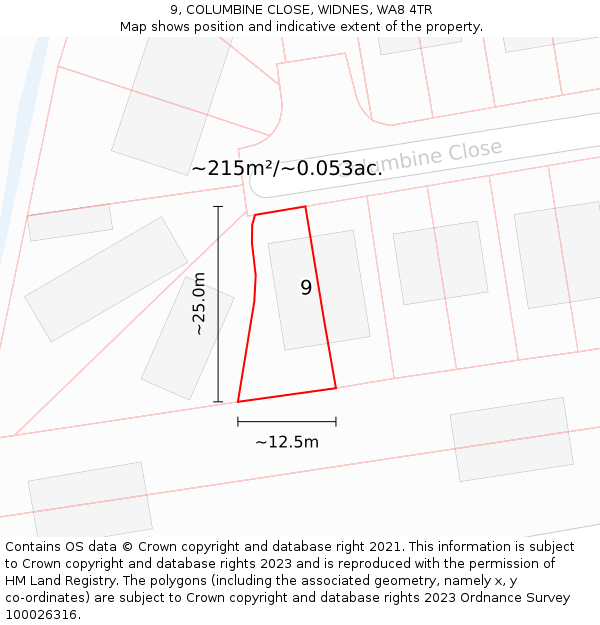 9, COLUMBINE CLOSE, WIDNES, WA8 4TR: Plot and title map