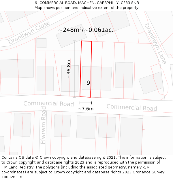 9, COMMERCIAL ROAD, MACHEN, CAERPHILLY, CF83 8NB: Plot and title map