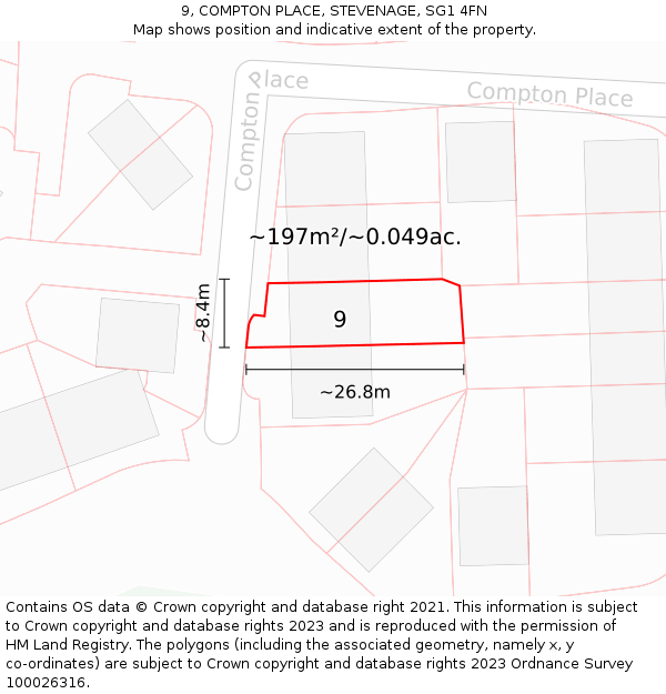 9, COMPTON PLACE, STEVENAGE, SG1 4FN: Plot and title map