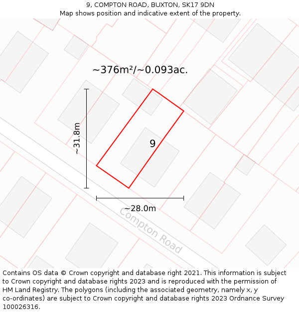9, COMPTON ROAD, BUXTON, SK17 9DN: Plot and title map