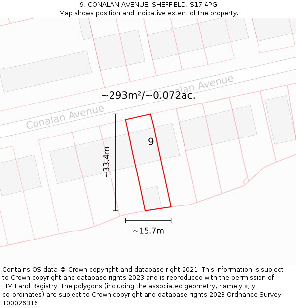 9, CONALAN AVENUE, SHEFFIELD, S17 4PG: Plot and title map