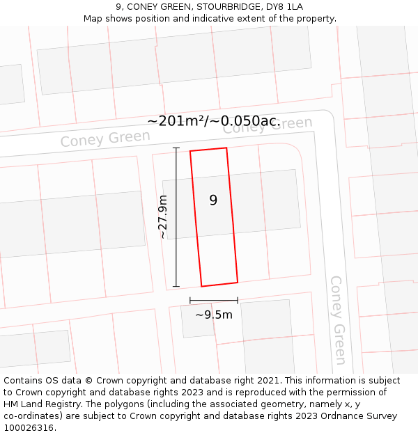 9, CONEY GREEN, STOURBRIDGE, DY8 1LA: Plot and title map