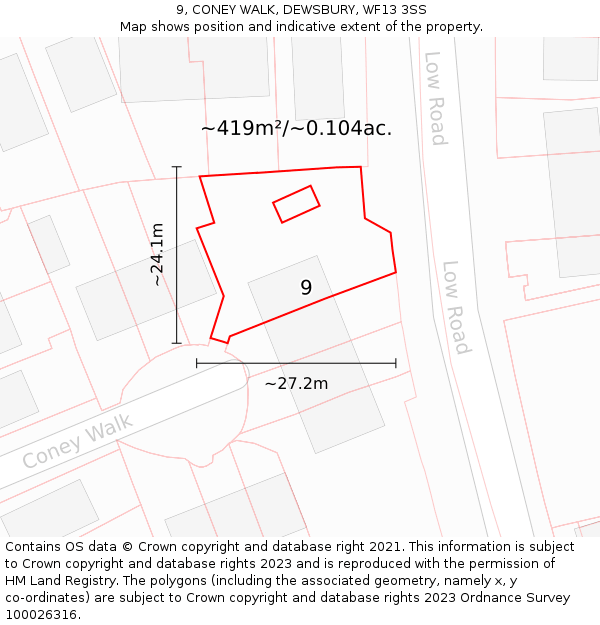 9, CONEY WALK, DEWSBURY, WF13 3SS: Plot and title map