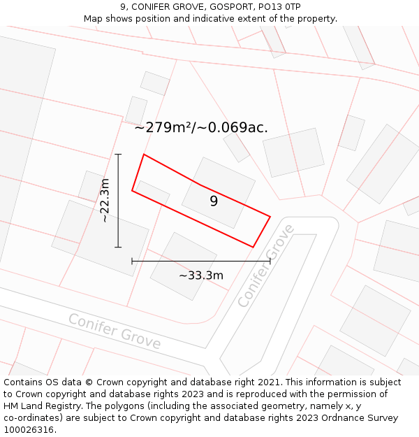 9, CONIFER GROVE, GOSPORT, PO13 0TP: Plot and title map