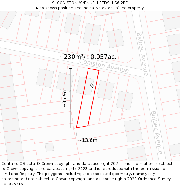 9, CONISTON AVENUE, LEEDS, LS6 2BD: Plot and title map