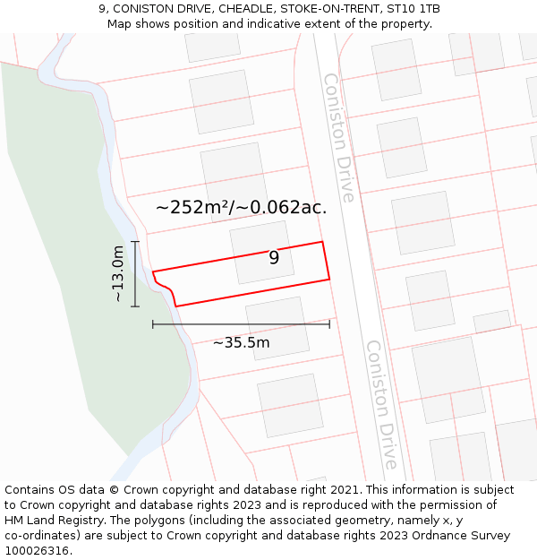 9, CONISTON DRIVE, CHEADLE, STOKE-ON-TRENT, ST10 1TB: Plot and title map