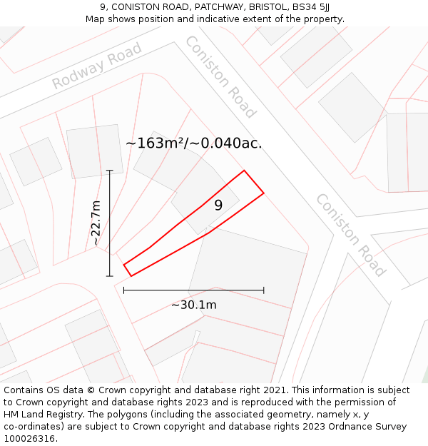 9, CONISTON ROAD, PATCHWAY, BRISTOL, BS34 5JJ: Plot and title map
