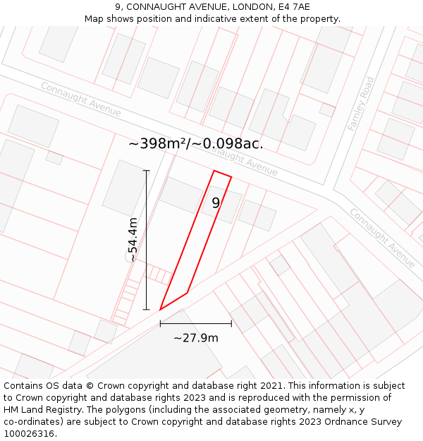 9, CONNAUGHT AVENUE, LONDON, E4 7AE: Plot and title map
