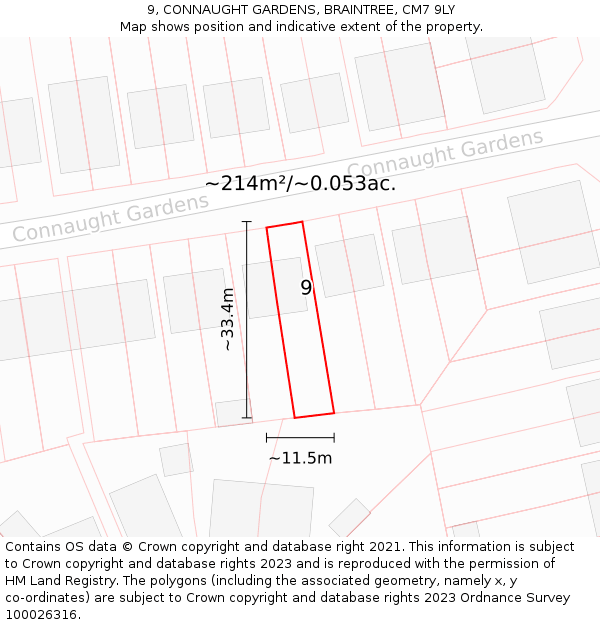 9, CONNAUGHT GARDENS, BRAINTREE, CM7 9LY: Plot and title map