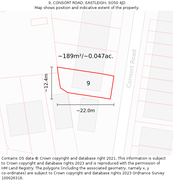 9, CONSORT ROAD, EASTLEIGH, SO50 4JD: Plot and title map