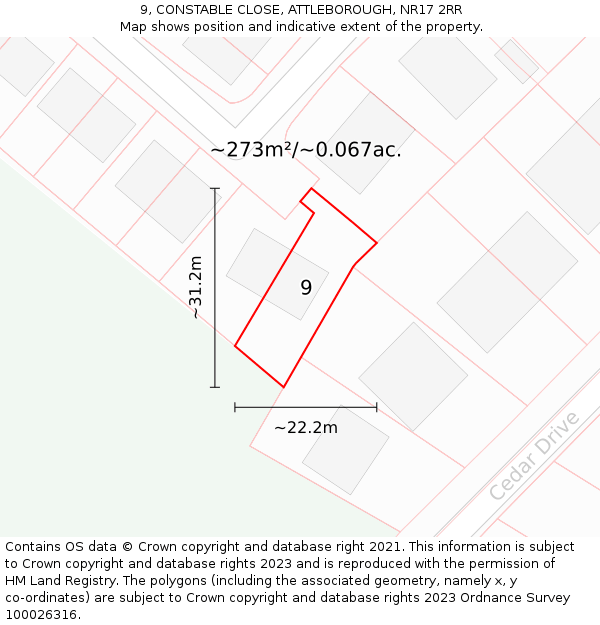 9, CONSTABLE CLOSE, ATTLEBOROUGH, NR17 2RR: Plot and title map