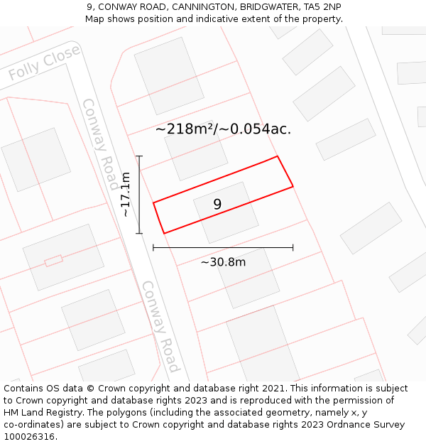 9, CONWAY ROAD, CANNINGTON, BRIDGWATER, TA5 2NP: Plot and title map