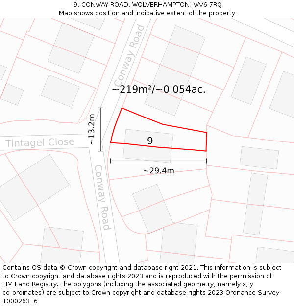 9, CONWAY ROAD, WOLVERHAMPTON, WV6 7RQ: Plot and title map
