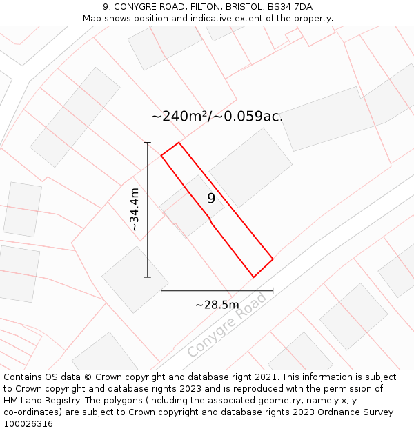9, CONYGRE ROAD, FILTON, BRISTOL, BS34 7DA: Plot and title map