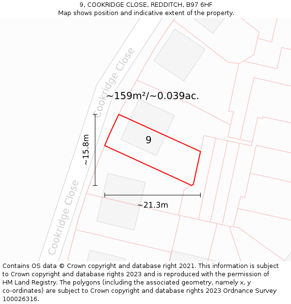 9, COOKRIDGE CLOSE, REDDITCH, B97 6HF: Plot and title map