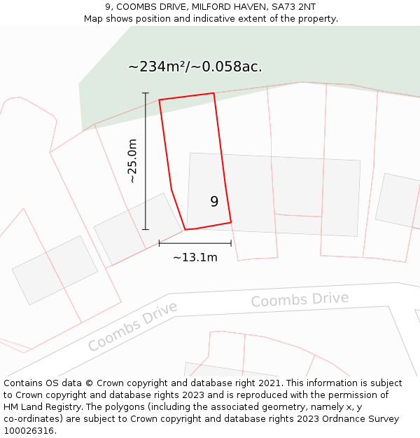 9, COOMBS DRIVE, MILFORD HAVEN, SA73 2NT: Plot and title map