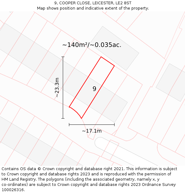 9, COOPER CLOSE, LEICESTER, LE2 8ST: Plot and title map