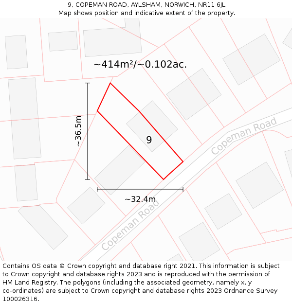 9, COPEMAN ROAD, AYLSHAM, NORWICH, NR11 6JL: Plot and title map