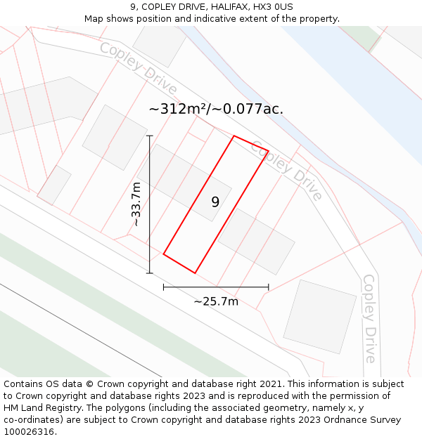 9, COPLEY DRIVE, HALIFAX, HX3 0US: Plot and title map