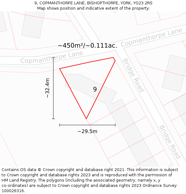 9, COPMANTHORPE LANE, BISHOPTHORPE, YORK, YO23 2RS: Plot and title map