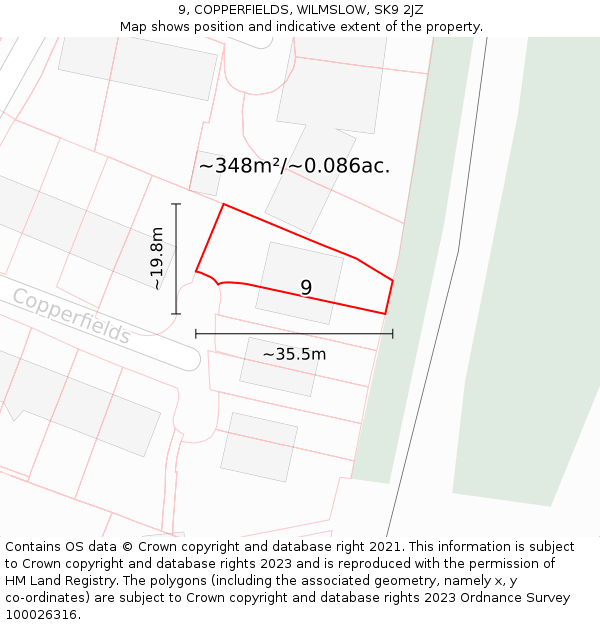 9, COPPERFIELDS, WILMSLOW, SK9 2JZ: Plot and title map